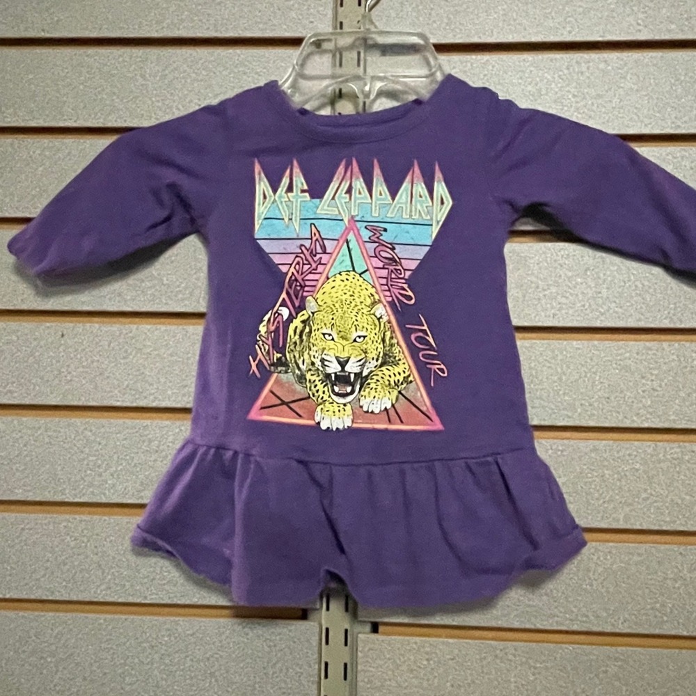 Def Leppard‎ Hysteria World Tour 1987 Purple Long Sleeve Ruffle Dress Kids